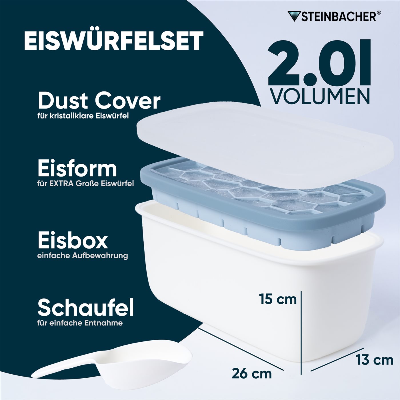 STEINBACHER Eiswürfelbox-Set mit 2-Liter-Volumen und Maßen